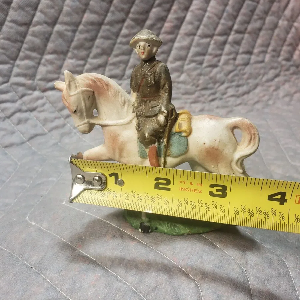 Vintage Made in Japan Bisque Cavalry Soldier Horse Figurine Military Decor 3.5